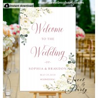 Ivory Rose Gold welcome sign template,Hydrangea welcome sign,(138)